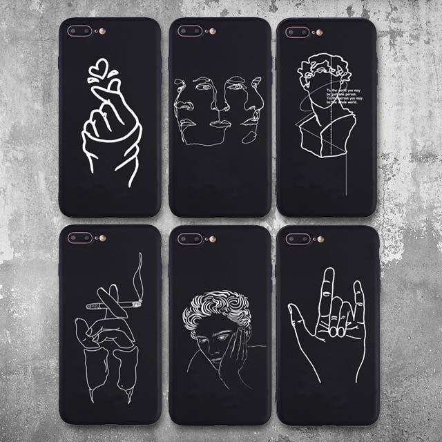 Abstract Lover Face Black Soft TPU Matte Case For iPhone 8 7 Plus XS Max XR Case Fundas Coque Cover For iPhone 6 6s X 5S SE Case - Gleesbuy