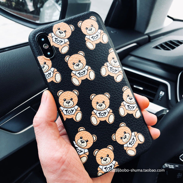 Cute Italy luxury brand bear Skin texture cover case for iphone 6 S 7 7 plus 8 X XS XR XS MAX Soft silicon suprem phone cases - Gleesbuy
