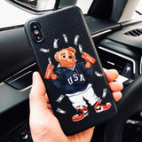 Cute Italy luxury brand bear Skin texture cover case for iphone 6 S 7 7 plus 8 X XS XR XS MAX Soft silicon suprem phone cases - Gleesbuy