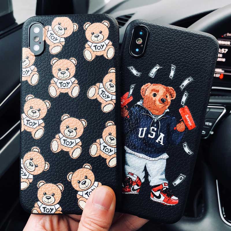 Cute Italy luxury brand bear Skin texture cover case for iphone 6 S 7 – Gleesbuy Cute Italy luxury brand bear Skin texture cover case for iphone 6 S 7 – Gleesbuy