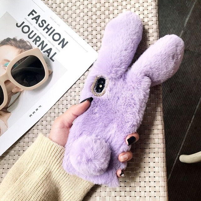 Cute Rabbit Hairy Warm Fur Cover for Any iPhone - Gleesbuy