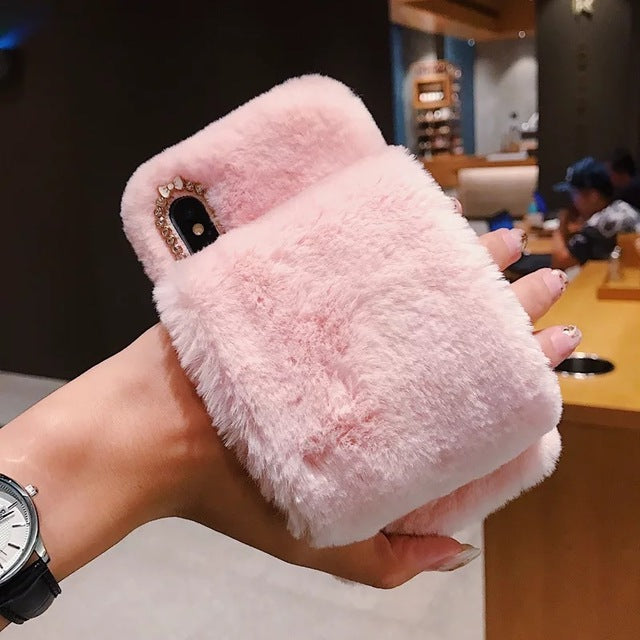 Cute Rabbit Hairy Warm Fur Cover for Any iPhone - Gleesbuy