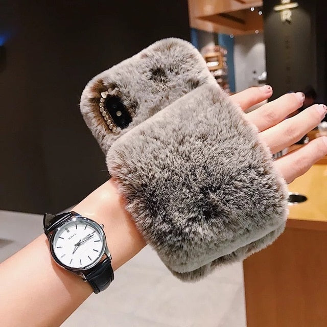 Cute Rabbit Hairy Warm Fur Cover for Any iPhone - Gleesbuy