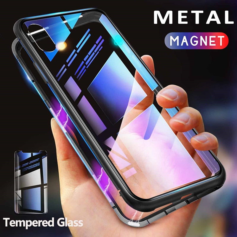 GETIHU Metal Magnetic Case for iPhone XR XS MAX X 8 Plus 7 +Tempered Glass Back Magnet Cases Cover for iPhone 7 6 6S Plus Case - Gleesbuy