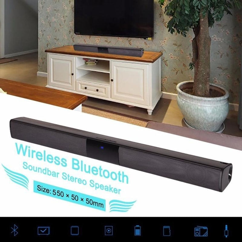 Home Design Wireless Bluetooth Soundbar Stereo Speaker TV Home Theater TF USB Sound Bar(Black) - Gleesbuy