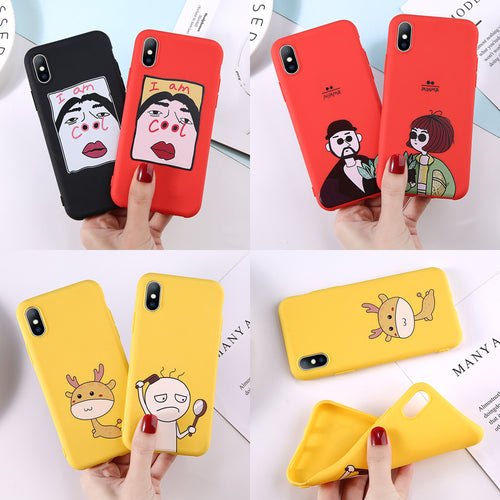 Lovebay Phone Case For iPhone 6 6s 7 8 Plus X XR XS Max Cute Cartoon Letter Deer Smiley Face Soft TPU For iPhone 5 5S SE Cover - Gleesbuy