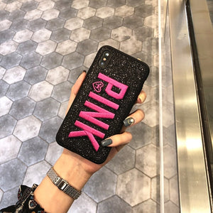 Luxury PINK Brand NEW Glitter Embroidery Leather Fashion Hot Cute Pink Case for iPhones - Gleesbuy
