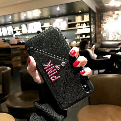 Luxury PINK Brand NEW Glitter Embroidery Leather Fashion Hot Cute Pink Case for iPhones - Gleesbuy