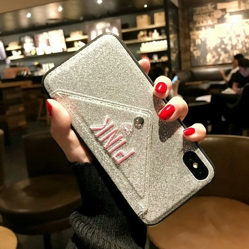 Luxury PINK Brand NEW Glitter Embroidery Leather Fashion Hot Cute Pink Case for iPhones - Gleesbuy