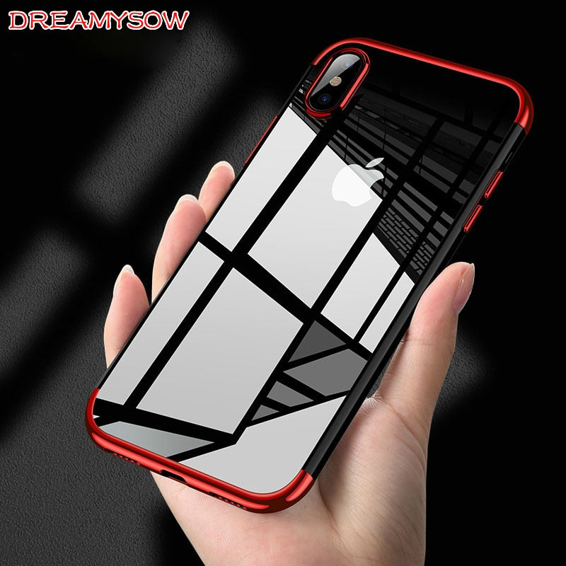 Luxury Silicone Clear Case for iPhone X 6 6S Plus TPU Soft Plating Frame Transparent Back Cover for iPhone 7 8 Plus XS Max XR - Gleesbuy