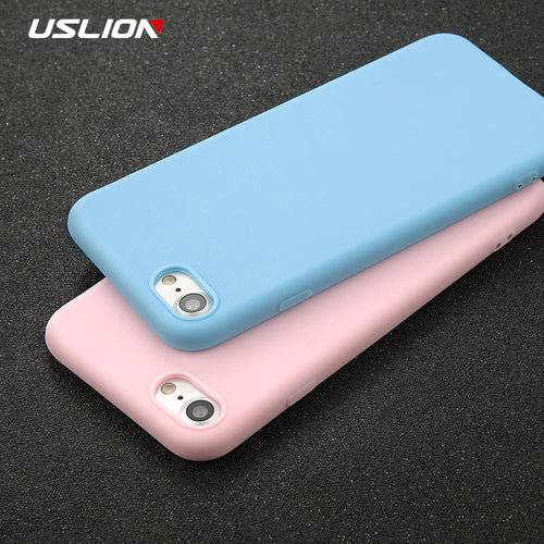 USLION Phone Case For iPhone 7 6 6s 8 X Plus 5 5s SE XR XS Max Simple Solid Color Ultrathin Soft TPU Case Candy Color Back Cover - Gleesbuy