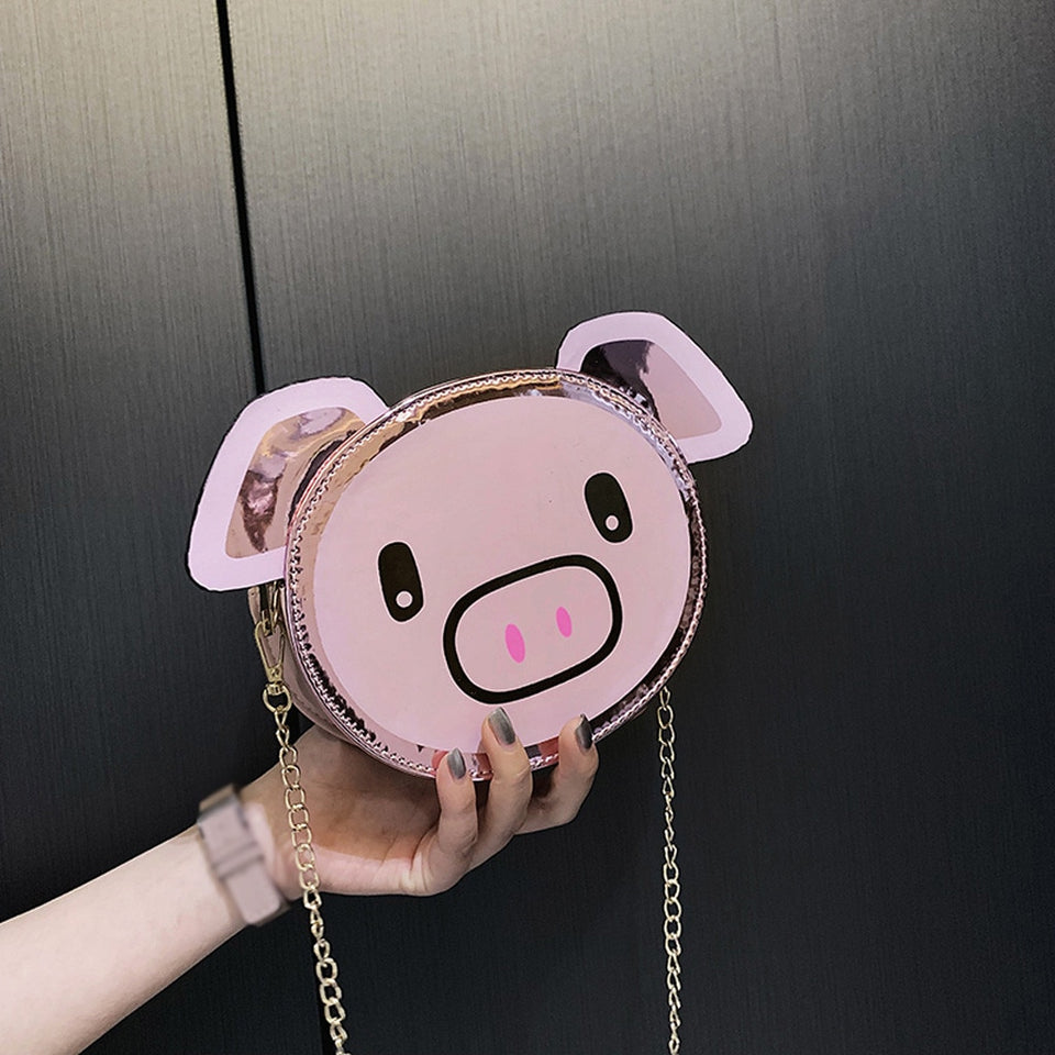 Fashion Girls Leather Chain Wild Cute Cartoon Pig Bag - Gleesbuy