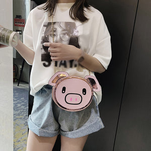 Fashion Girls Leather Chain Wild Cute Cartoon Pig Bag - Gleesbuy