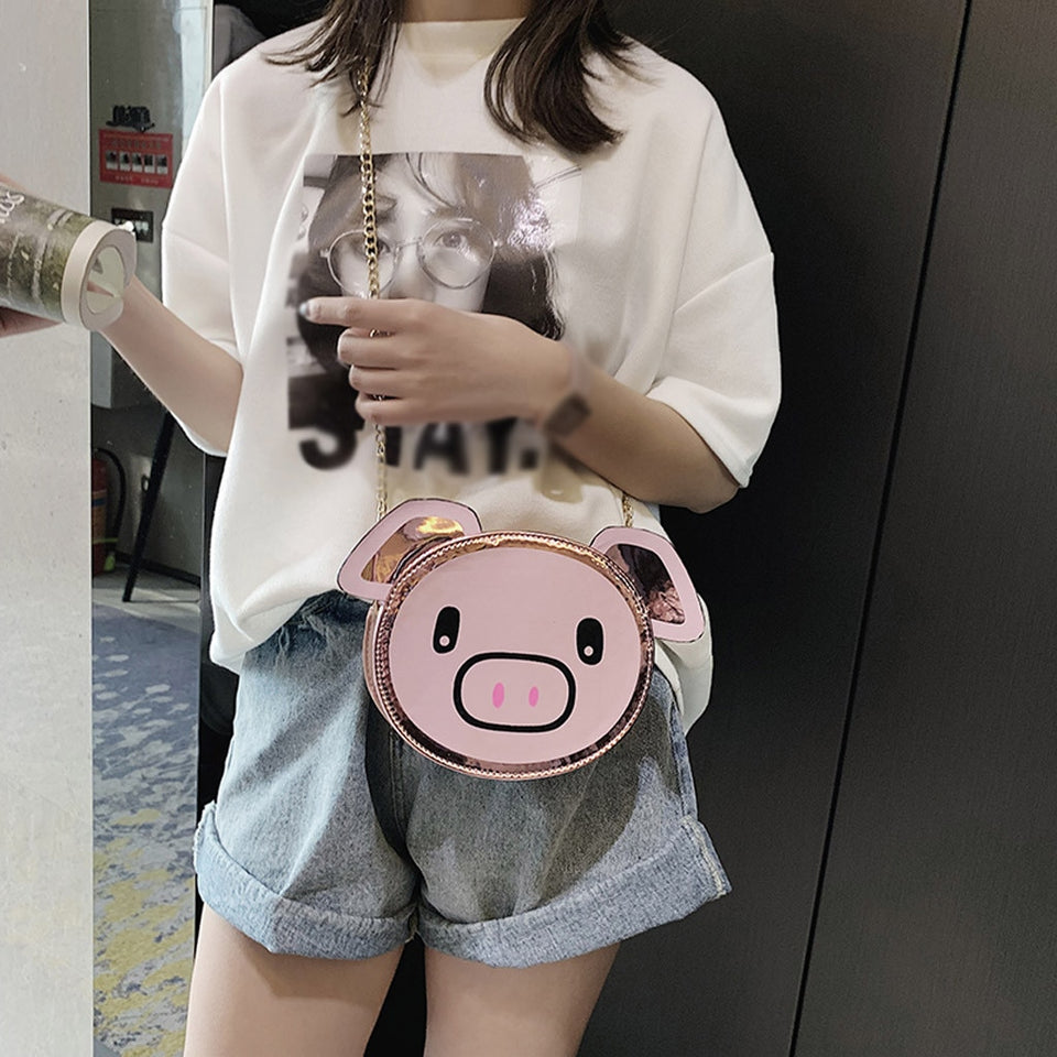 Fashion Girls Leather Chain Wild Cute Cartoon Pig Bag - Gleesbuy