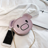 Fashion Girls Leather Chain Wild Cute Cartoon Pig Bag - Gleesbuy